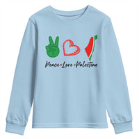 Peace Love Palestine Youth Sweatshirt Gaza Palestinian Flag - Wonder Print Shop