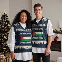 Stand With Palestine V-Neck Knit Sweater Vest Gaza Palestinian Flag - Wonder Print Shop
