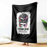 Stand With Palestine Throw Blanket Messy Bun Gaza Palestinian Flag - Wonder Print Shop
