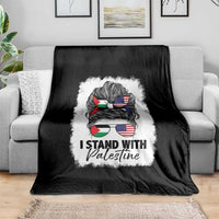 Stand With Palestine Throw Blanket Messy Bun Gaza Palestinian Flag - Wonder Print Shop