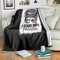 Stand With Palestine Throw Blanket Messy Bun Gaza Palestinian Flag - Wonder Print Shop