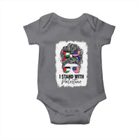 Stand With Palestine Baby Onesie Messy Bun Gaza Palestinian Flag - Wonder Print Shop