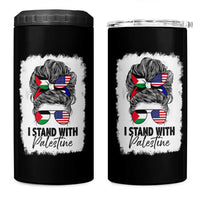 Stand With Palestine 4 in 1 Can Cooler Tumbler Messy Bun Gaza Palestinian Flag - Wonder Print Shop