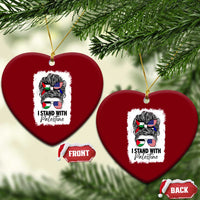 Stand With Palestine Ceramic Ornament Messy Bun Gaza Palestinian Flag - Wonder Print Shop