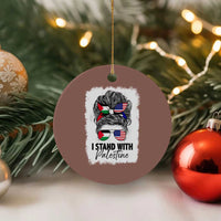 Stand With Palestine Ceramic Ornament Messy Bun Gaza Palestinian Flag - Wonder Print Shop