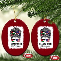 Stand With Palestine Ceramic Ornament Messy Bun Gaza Palestinian Flag - Wonder Print Shop