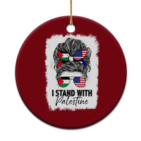 Stand With Palestine Ceramic Ornament Messy Bun Gaza Palestinian Flag - Wonder Print Shop