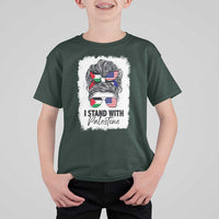 Stand With Palestine T Shirt For Kid Messy Bun Gaza Palestinian Flag - Wonder Print Shop