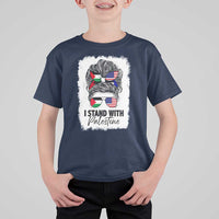 Stand With Palestine T Shirt For Kid Messy Bun Gaza Palestinian Flag - Wonder Print Shop
