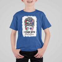 Stand With Palestine T Shirt For Kid Messy Bun Gaza Palestinian Flag - Wonder Print Shop