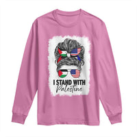 Stand With Palestine Long Sleeve Shirt Messy Bun Gaza Palestinian Flag - Wonder Print Shop