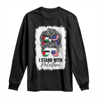 Stand With Palestine Long Sleeve Shirt Messy Bun Gaza Palestinian Flag - Wonder Print Shop