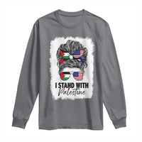 Stand With Palestine Long Sleeve Shirt Messy Bun Gaza Palestinian Flag - Wonder Print Shop