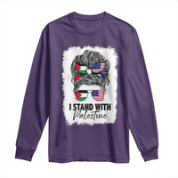 Stand With Palestine Long Sleeve Shirt Messy Bun Gaza Palestinian Flag - Wonder Print Shop