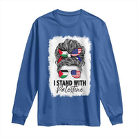 Stand With Palestine Long Sleeve Shirt Messy Bun Gaza Palestinian Flag - Wonder Print Shop