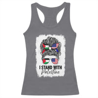 Stand With Palestine Racerback Tank Top Messy Bun Gaza Palestinian Flag - Wonder Print Shop