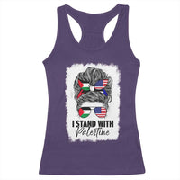 Stand With Palestine Racerback Tank Top Messy Bun Gaza Palestinian Flag - Wonder Print Shop
