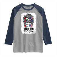 Stand With Palestine Raglan Shirt Messy Bun Gaza Palestinian Flag - Wonder Print Shop
