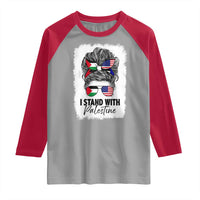 Stand With Palestine Raglan Shirt Messy Bun Gaza Palestinian Flag - Wonder Print Shop