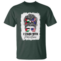 Stand With Palestine T Shirt Messy Bun Gaza Palestinian Flag - Wonder Print Shop