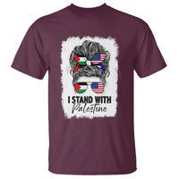 Stand With Palestine T Shirt Messy Bun Gaza Palestinian Flag - Wonder Print Shop