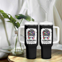 Stand With Palestine Tumbler With Handle Messy Bun Gaza Palestinian Flag - Wonder Print Shop