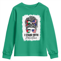 Stand With Palestine Youth Sweatshirt Messy Bun Gaza Palestinian Flag - Wonder Print Shop