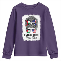 Stand With Palestine Youth Sweatshirt Messy Bun Gaza Palestinian Flag - Wonder Print Shop