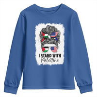 Stand With Palestine Youth Sweatshirt Messy Bun Gaza Palestinian Flag - Wonder Print Shop