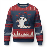 Ghost Halloween Ugly Christmas Sweater Retro Patriots Halloween Costume - Wonder Print Shop