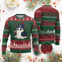 Ghost Halloween Ugly Christmas Sweater Retro Patriots Halloween Costume - Wonder Print Shop