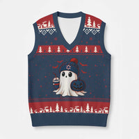 Ghost Halloween V-Neck Knit Sweater Vest Retro Patriots Halloween Costume - Wonder Print Shop