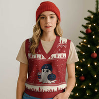 Ghost Halloween V-Neck Knit Sweater Vest Retro Patriots Halloween Costume - Wonder Print Shop