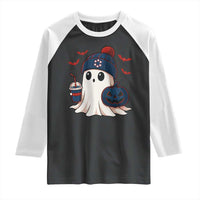 Ghost Halloween Raglan Shirt Retro Patriots Halloween Costume - Wonder Print Shop