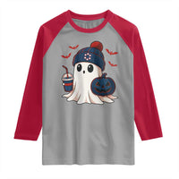 Ghost Halloween Raglan Shirt Retro Patriots Halloween Costume - Wonder Print Shop