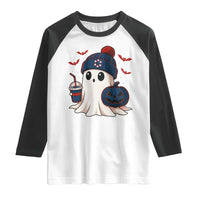 Ghost Halloween Raglan Shirt Retro Patriots Halloween Costume - Wonder Print Shop