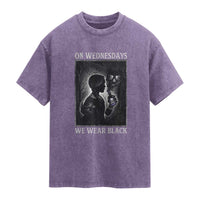 On Wednesdays We Wear Black Washed Cotton T-Shirt Tarot Card Goth Halloween
