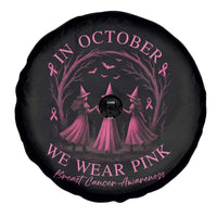In October We Wear Pink Witches Spare Tire Cover Spooky Breast Cancer Witch Halloween Pink Ribbon - Wonder Print Shop