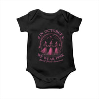 In October We Wear Pink Witches Baby Onesie Spooky Breast Cancer Witch Halloween Pink Ribbon - Wonder Print Shop