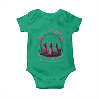 In October We Wear Pink Witches Baby Onesie Spooky Breast Cancer Witch Halloween Pink Ribbon - Wonder Print Shop