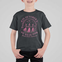 In October We Wear Pink Witches T Shirt For Kid Spooky Breast Cancer Witch Halloween Pink Ribbon - Wonder Print Shop