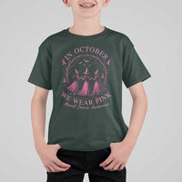 In October We Wear Pink Witches T Shirt For Kid Spooky Breast Cancer Witch Halloween Pink Ribbon - Wonder Print Shop