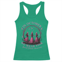In October We Wear Pink Witches Racerback Tank Top Spooky Breast Cancer Witch Halloween Pink Ribbon - Wonder Print Shop