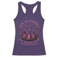 In October We Wear Pink Witches Racerback Tank Top Spooky Breast Cancer Witch Halloween Pink Ribbon - Wonder Print Shop