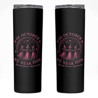 In October We Wear Pink Witches Skinny Tumbler Spooky Breast Cancer Witch Halloween Pink Ribbon - Wonder Print Shop