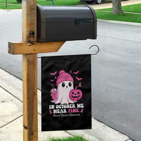 In October We Wear Pink Ghost Garden Flag Halloween Breast Cancer Pink Ribbon Pumpkin - Wonder Print Shop
