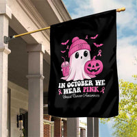 In October We Wear Pink Ghost Garden Flag Halloween Breast Cancer Pink Ribbon Pumpkin - Wonder Print Shop