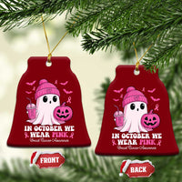 In October We Wear Pink Ghost Ceramic Ornament Halloween Breast Cancer Pink Ribbon Pumpkin - Wonder Print Shop
