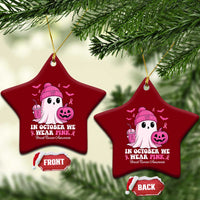 In October We Wear Pink Ghost Ceramic Ornament Halloween Breast Cancer Pink Ribbon Pumpkin - Wonder Print Shop