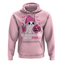 In October We Wear Pink Ghost Hoodie Halloween Breast Cancer Pink Ribbon Pumpkin - Wonder Print Shop